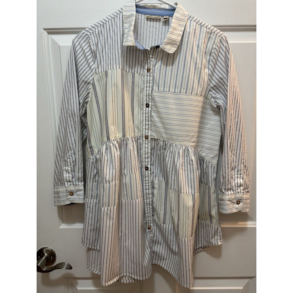 Anthropology Holding Horses Layered Tiers Pinstripe  Tunic  Blouse small EUC